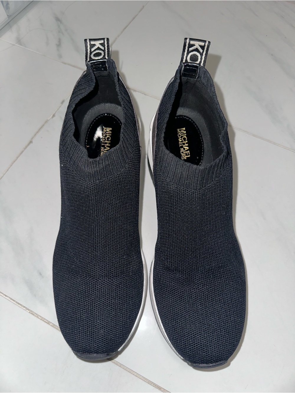 Michael Kors Black Knit Slip-On Sock Sneakers with White Sole